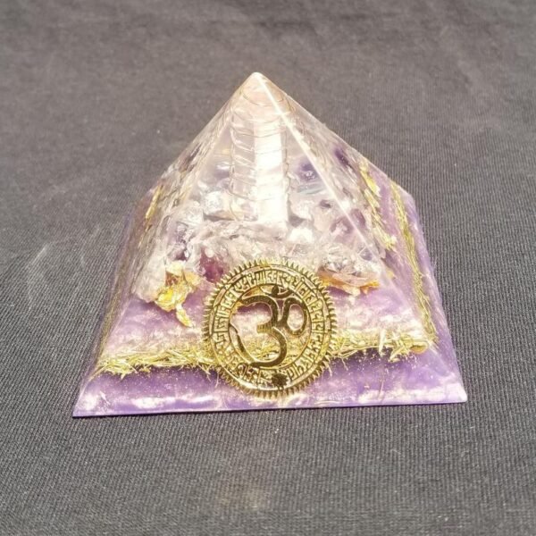 Orgone Energy~Orgonite® Pyramid Aum Om Amethyst Orgone® pyramid with EMF Protection from cell phone and electronics