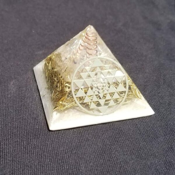 Orgone Energy~Orgonite® Pyramid Energy Healing Orgone® Pyramid Small Sri Yantra celenite & quartz crystal EMF / RF Protection