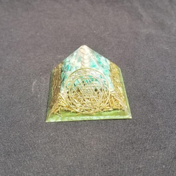Orgone Energy~Orgonite® Pyramid Energy Healing Orgone® Pyramid Small Sri Yantra Amazonite & quartz crystal EMF / RF Protection