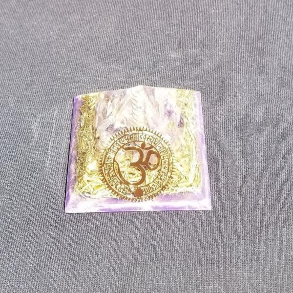 Orgone Energy~Orgonite® Pyramid Energy Healing Orgone® Pyramid Small Om/aum Amethyst & quartz crystal EMF / RF Protection