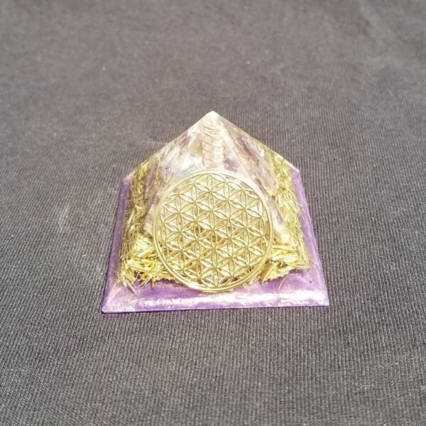 Orgone Energy~Orgonite® Pyramid Energy Healing Orgone® Pyramid Small Flower of Life Amethyst & quartz crystal EMF / RF Protection