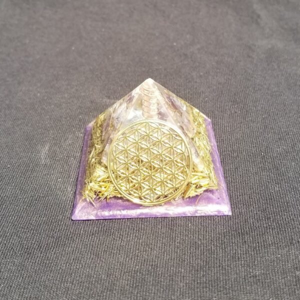 Orgone Energy~Orgonite® Pyramid Energy Healing Orgone® Pyramid Small Flower of Life Amethyst & quartz crystal EMF / RF Protection