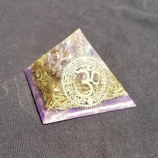 Orgone Energy~Orgonite® Pyramid Energy Healing Orgone® Pyramid Small Om/aum Amethyst & quartz crystal EMF / RF Protection