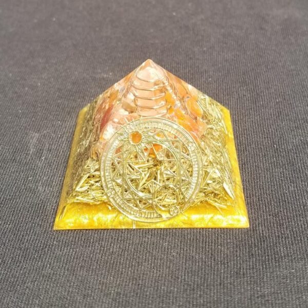 Orgone Energy~Orgonite® Pyramid Energy Healing Orgone® Pyramid Small Solar seal orange carnelian & quartz crystal EMF / RF Protection