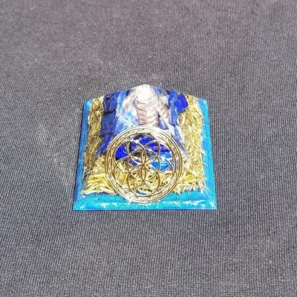 Orgone Energy~Orgonite® Pyramid Energy Healing Orgone® Pyramid Small Flower of Life Lapis Lazuli & quartz crystal EMF / RF Protection