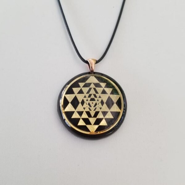 Orgone Energy~Orgonite® Pendant - Sri Yantra orgone amulet pendant with quartz crystal. Protection from EMF / RF radiation of cell phone