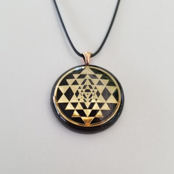 Orgone Energy~Orgonite® Pendant - Sri Yantra orgone amulet pendant with quartz crystal. Protection from EMF / RF radiation of cell phone
