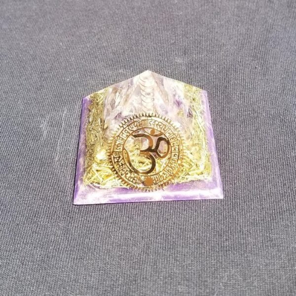 Orgone Energy~Orgonite® Pyramid Energy Healing Orgone® Pyramid Small Om/aum Amethyst & quartz crystal EMF / RF Protection