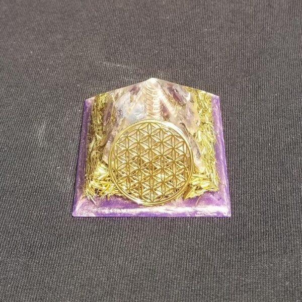 Orgone Energy~Orgonite® Pyramid Energy Healing Orgone® Pyramid Small Flower of Life Amethyst & quartz crystal EMF / RF Protection
