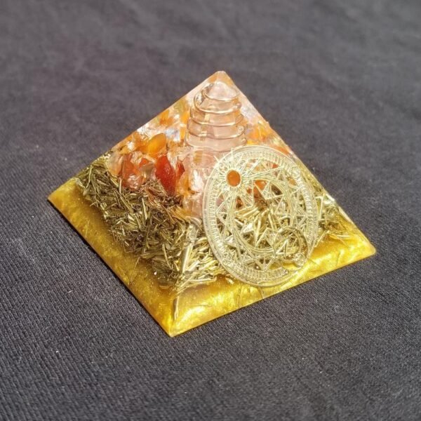 Orgone Energy~Orgonite® Pyramid Energy Healing Orgone® Pyramid Small Solar seal orange carnelian & quartz crystal EMF / RF Protection