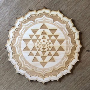 Crystal Grid~Sri Yantra Crystal Grid #2 - Wooden Crystal Grid - Altar Decoration