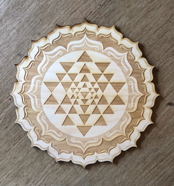 Crystal Grid~Sri Yantra Crystal Grid #2 - Wooden Crystal Grid - Altar Decoration