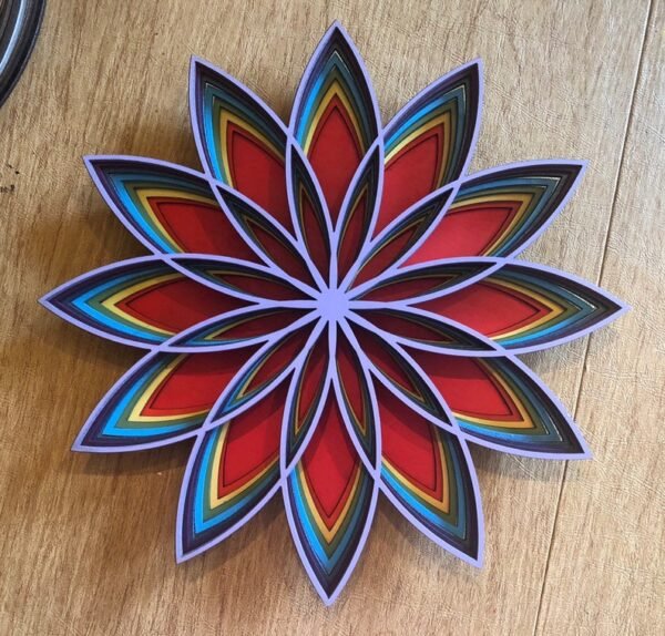 Crystal Grid~Layered Wood Design - Recessed Wood Art - Laser Cut - Painted Wood - Fine Woodworking - Wall Hanging - 12 pointed Star - Rainbow