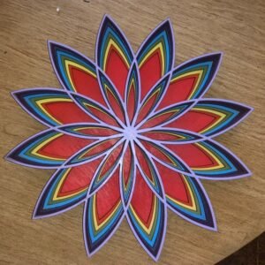 Crystal Grid~Layered Wood Design - Recessed Wood Art - Laser Cut - Painted Wood - Fine Woodworking - Wall Hanging - 12 pointed Star - Rainbow