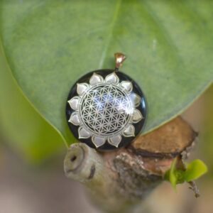 Orgone Energy~Orgonite® Pendant - Sun Flower of Life orgone amulet pendant with quartz crystal. EMF Protection against cell phone radiation