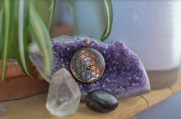 Orgone Energy~Orgonite® Pendant - Eye of Ra Horus orgone® amulet pendant with quartz crystal. Protection from EMF / RF radiation of cell phone