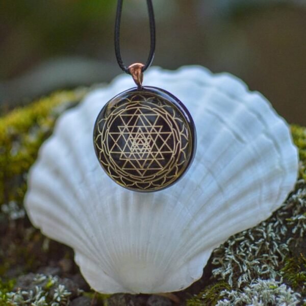 Orgone Energy~Orgonite® Pendant - Sri Yantra orgone® amulet pendant with quartz crystal. Protection from EMF / RF radiation of cell phone