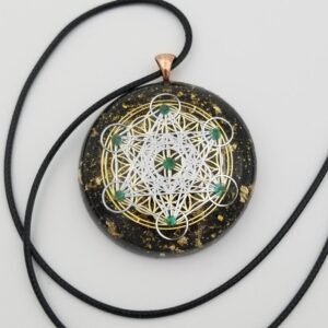 Orgone Energy~Orgonite® Pendant - Metatrons Flower of life orgone® amulet pendant with emerald & quartz crystal. Protection from EMF Protection