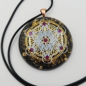 Orgone Energy~Orgonite® Pendant - Metatrons Flower of life orgone® amulet pendant with Rubies & quartz crystal. Protection from EMF Protection