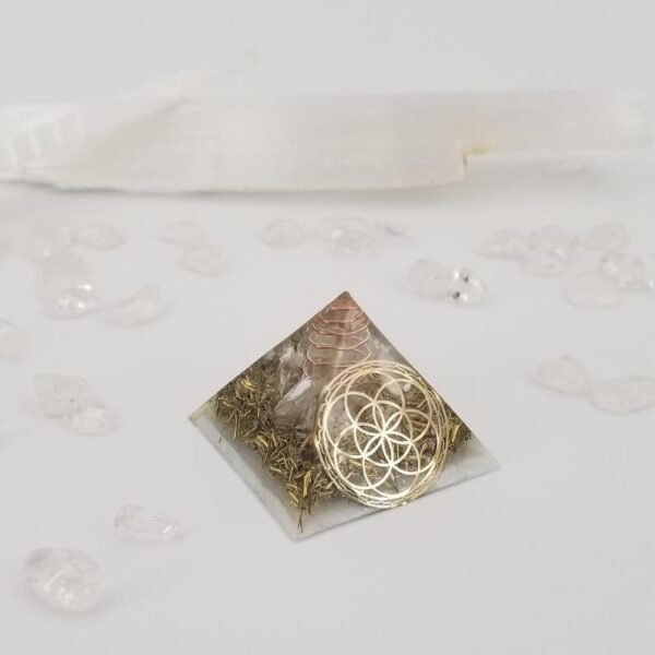 Orgone Energy~Orgonite® Pyramid Energy Healing Orgone® Pyramid Small seed of life celenite & quartz crystal EMF / RF Protection