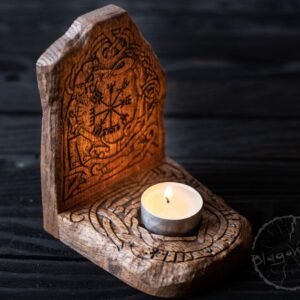il_794xN.1943651442_3jdr 【Wood Sculpture】Candle holder, candlestick, Scandinavian, home altar, runic stone, runes, norse, viking, heathen, handmade