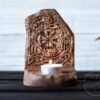 【Wood Sculpture】Candle holder, candlestick, Scandinavian, home altar, runic stone, runes, norse, viking, heathen, handmade