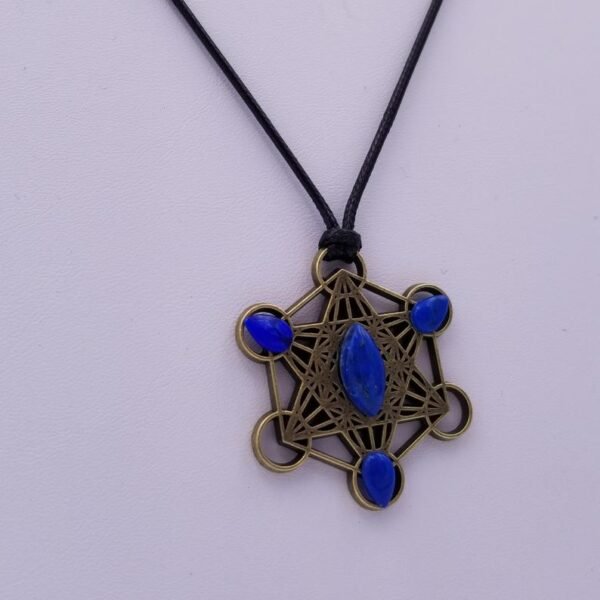 Orgone Energy~Metatrons cube talisman with Lapis Lazuli pendant merkaba star tetrahedron amulet, Archangel Metatrons cube sigil with 5 platonic solids