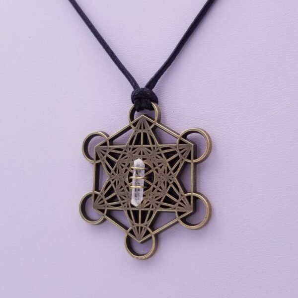 Orgone Energy~Metatrons cube talisman with quartz point pendant merkaba star tetrahedron amulet, Archangel Metatrons cube sigil with 5 platonic solids