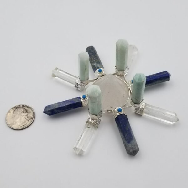 Orgone Energy~Crystal Energy Healing Tool, Crystal Generator Antenna wheel with Amazonite, Lapis Lazuli, Clear Quartz, turquoise Reiki crystal grid