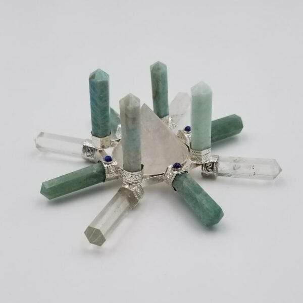 Orgone Energy~Crystal Generator Antenna wheel healing tool with Amazonite, Green Aventurine, Lapis Lazuli, clear quartz Reiki crystal energy healing tool