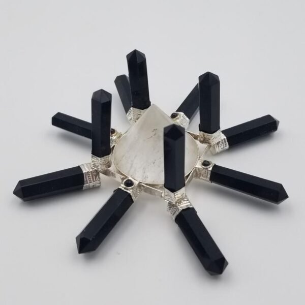 Orgone Energy~Crystal Generator Antenna wheel healing tool with Black Tourmaline, clear quartz Reiki crystal energy healing tool