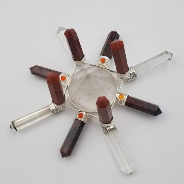 Orgone Energy~Crystal Generator Antenna wheel healing tool with Red Jasper, clear quartz, orange carnelianReiki crystal energy healing tool