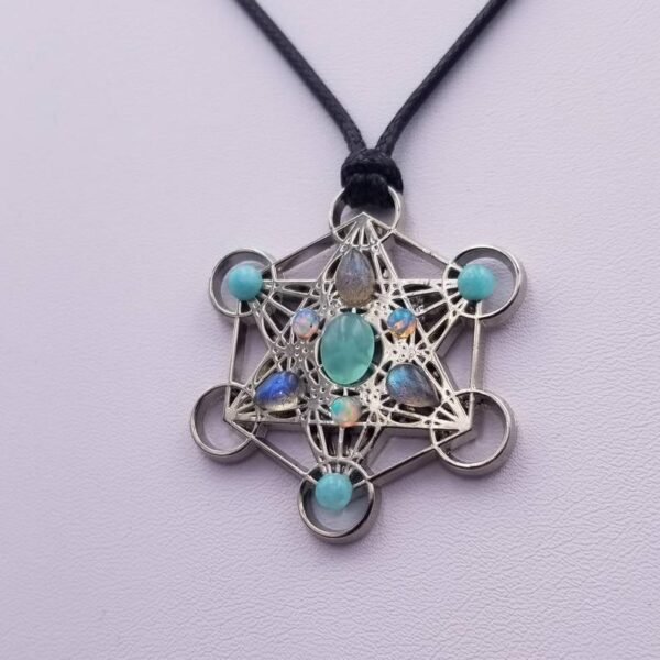 Orgone Energy~Metatron pendant charm sacred geometry crystal grid necklace talisman Ethiopian opal pendant labradorite pendant