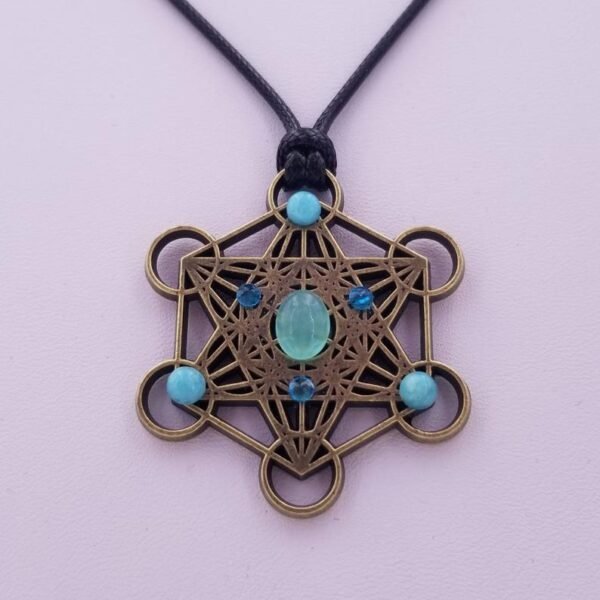 Orgone Energy~Metatron pendant charm sacred geometry crystal grid necklace talisman Amazonite pendant blue apatite pendant aqua chalcedony