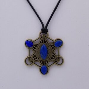 Orgone Energy~Metatrons cube talisman with Lapis Lazuli pendant merkaba star tetrahedron amulet, Archangel Metatrons cube sigil with 5 platonic solids