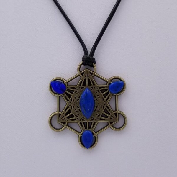 Orgone Energy~Metatrons cube talisman with Lapis Lazuli pendant merkaba star tetrahedron amulet, Archangel Metatrons cube sigil with 5 platonic solids