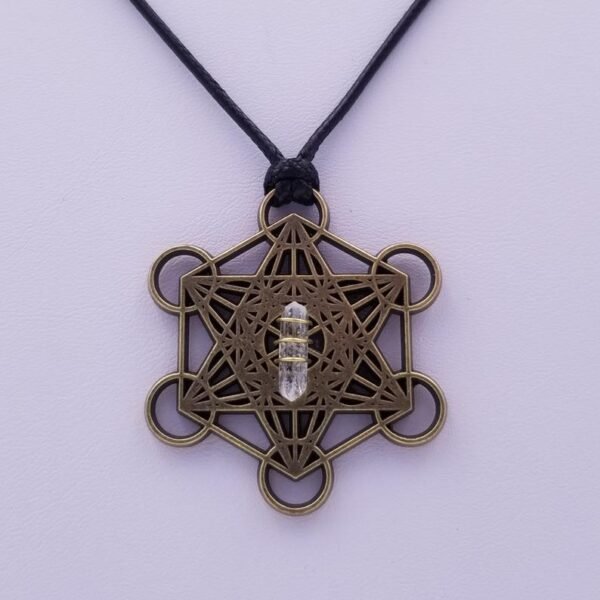 Orgone Energy~Metatrons cube talisman with quartz point pendant merkaba star tetrahedron amulet, Archangel Metatrons cube sigil with 5 platonic solids