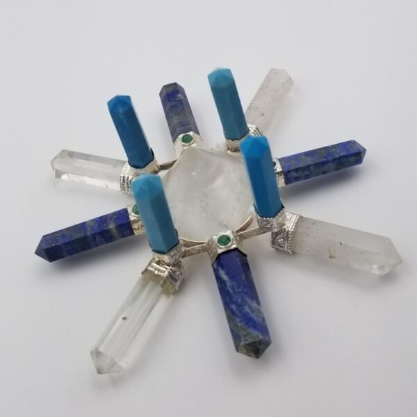Orgone Energy~Crystal Generator Antenna wheel healing tool with Lapis Lazuli, Clear Quartz, Green aventurine, reconstituted turquoise Reiki crystal energy