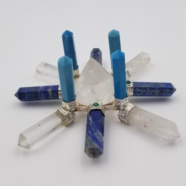 Orgone Energy~Crystal Generator Antenna wheel healing tool with Lapis Lazuli, Clear Quartz, Green aventurine, reconstituted turquoise Reiki crystal energy