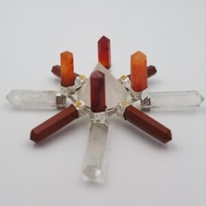 Orgone Energy~Crystal Generator Antenna wheel healing tool with Orange Carnelian, Red Jasper, Yellow Aventurine, Clear Quartz Reiki crystal energy tool