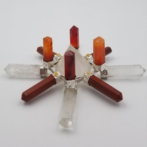 Orgone Energy~Crystal Generator Antenna wheel healing tool with Orange Carnelian, Red Jasper, Yellow Aventurine, Clear Quartz Reiki crystal energy tool