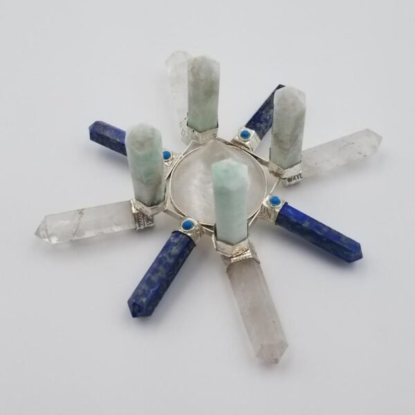 Orgone Energy~Crystal Energy Healing Tool, Crystal Generator Antenna wheel with Amazonite, Lapis Lazuli, Clear Quartz, turquoise Reiki crystal grid