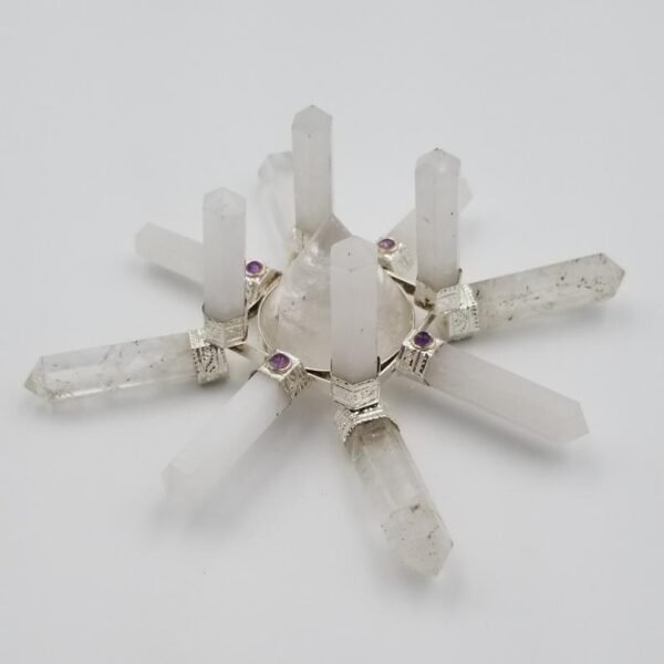 Orgone Energy~Crystal Generator Antenna wheel healing tool with Rose quartz, clear quartz, amethyst Reiki crystal energy healing tool