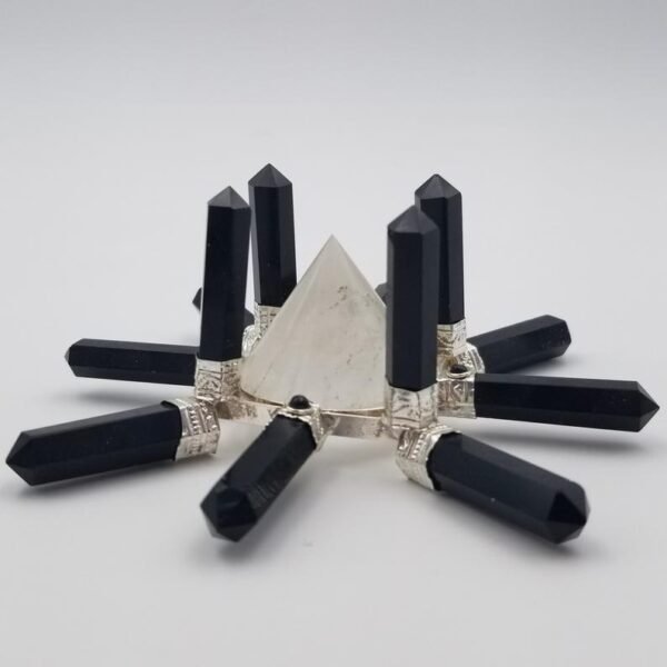 Orgone Energy~Crystal Generator Antenna wheel healing tool with Black Tourmaline, clear quartz Reiki crystal energy healing tool