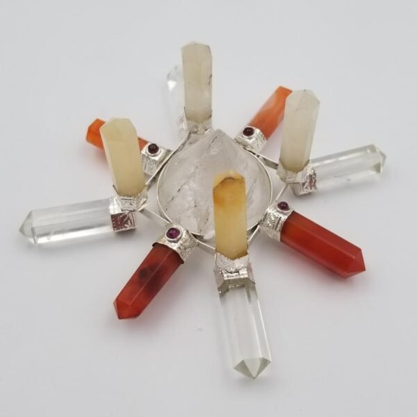 Orgone Energy~Crystal Generator Antenna wheel healing tool with Orange Carnelian, Yellow Aventurine, garnet clear quartz Reiki crystal energy healing tool