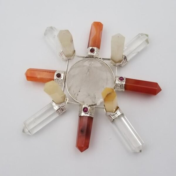Orgone Energy~Crystal Generator Antenna wheel healing tool with Orange Carnelian, Yellow Aventurine, garnet clear quartz Reiki crystal energy healing tool