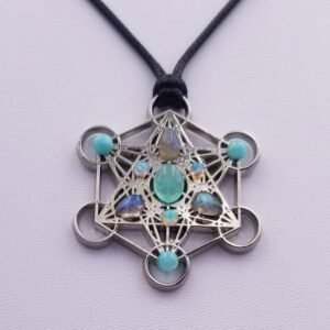 Orgone Energy~Metatron pendant charm sacred geometry crystal grid necklace talisman Ethiopian opal pendant labradorite pendant