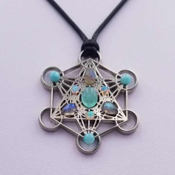Orgone Energy~Metatron pendant charm sacred geometry crystal grid necklace talisman Ethiopian opal pendant labradorite pendant