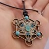 Orgone Energy~Metatron pendant charm sacred geometry crystal grid necklace talisman Amazonite pendant blue apatite pendant aqua chalcedony