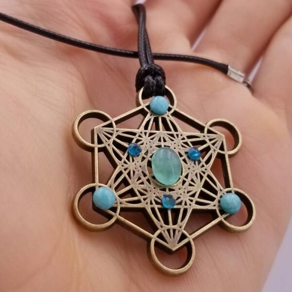 Orgone Energy~Metatron pendant charm sacred geometry crystal grid necklace talisman Amazonite pendant blue apatite pendant aqua chalcedony